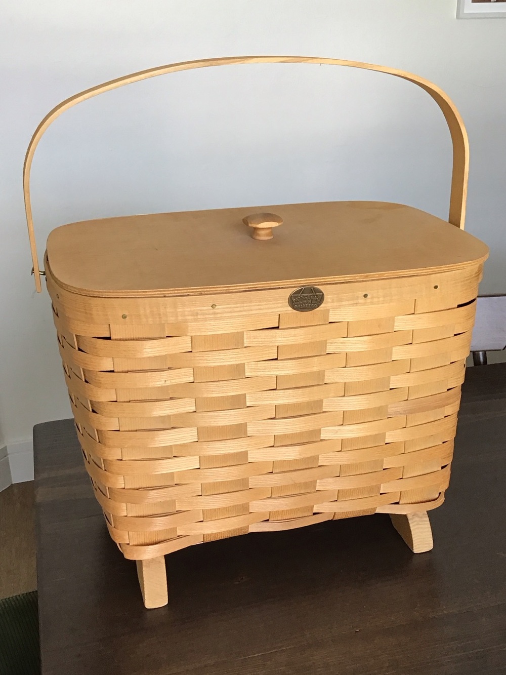 Vintage Peterboro Co. large woven Knitting basket Appalachian Hardwood Ash